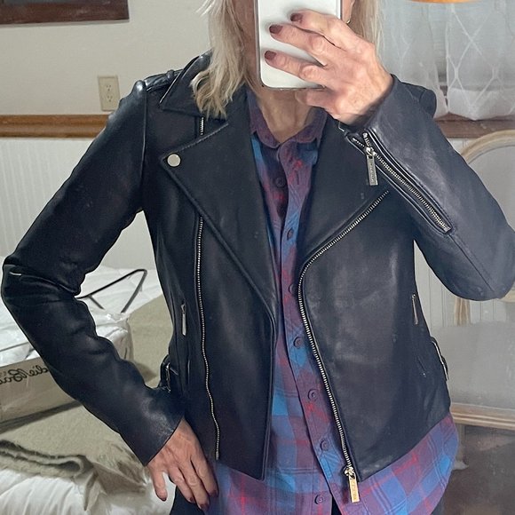Michael Kors Black Leather Moto Jacket XS - Picture 12 of 16